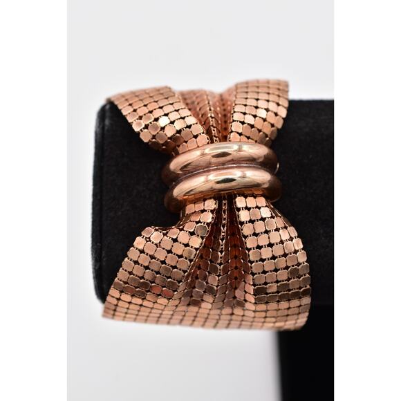 Rau F Co Vintage Chainmail Mesh Bow Bracelet Rose Gold Tone Chunky SIgned Bin2 - Picture 1 of 12